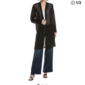 Eileen Fisher Cotton-Linen Long Black Cardigan. Size MED. Perfect for Travel.